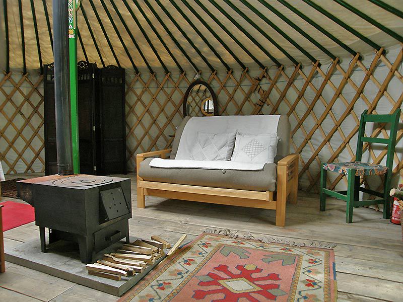 Futon and stove in the yurt