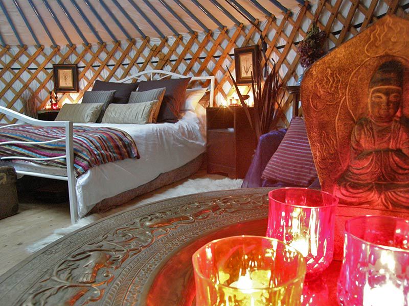 Yurt interior by candlelight