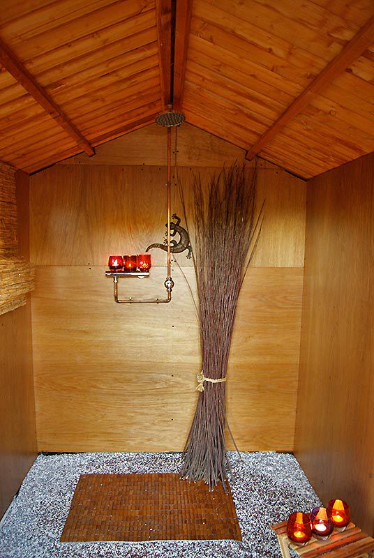 Wood-lined shower room