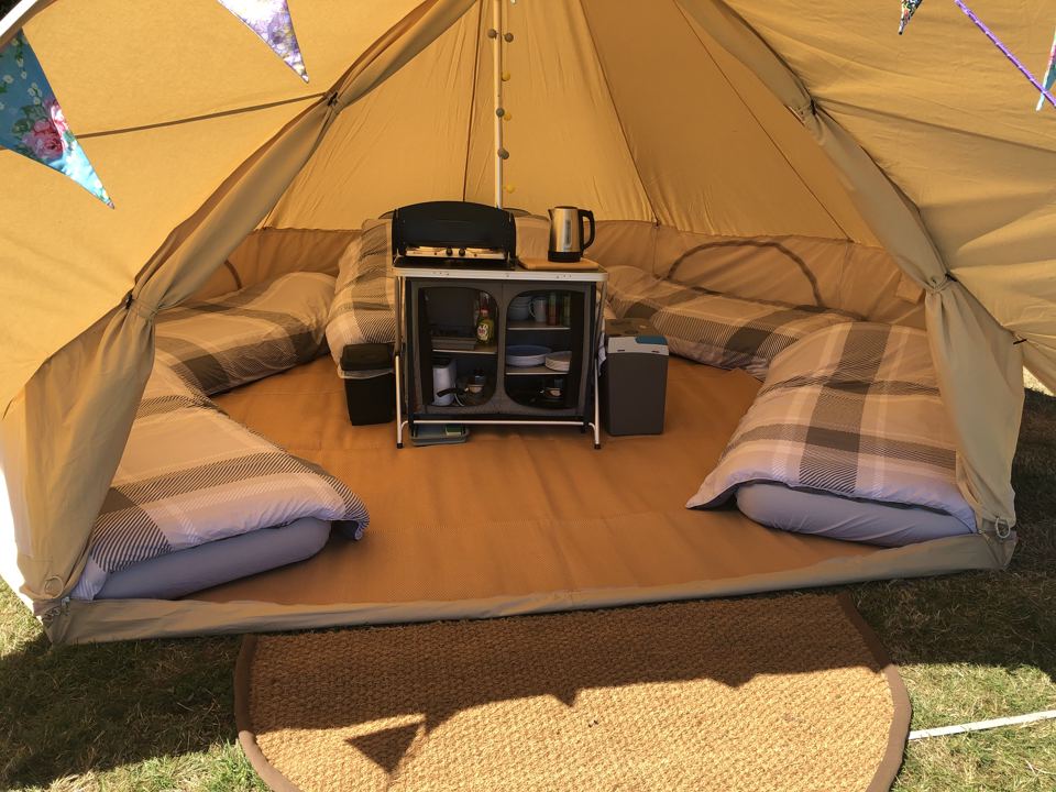 Inside a bell tent