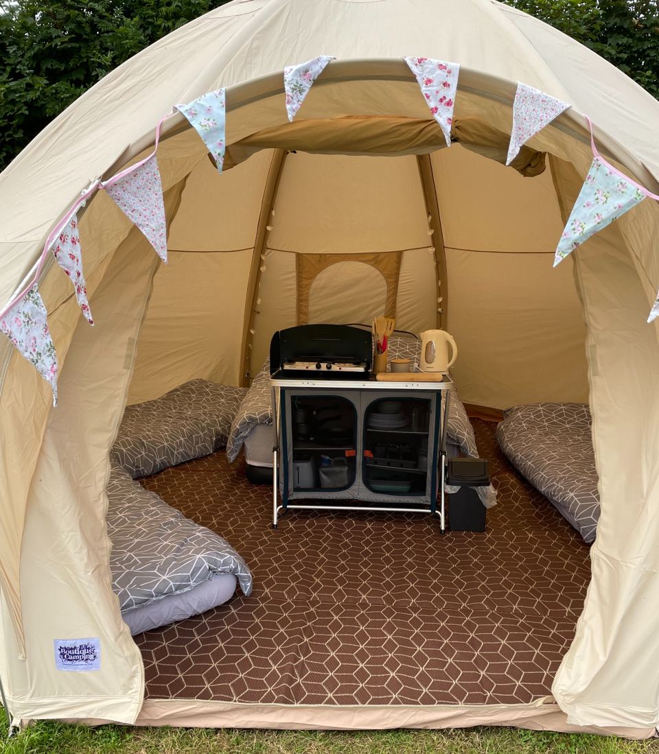 Bell tent set up inside