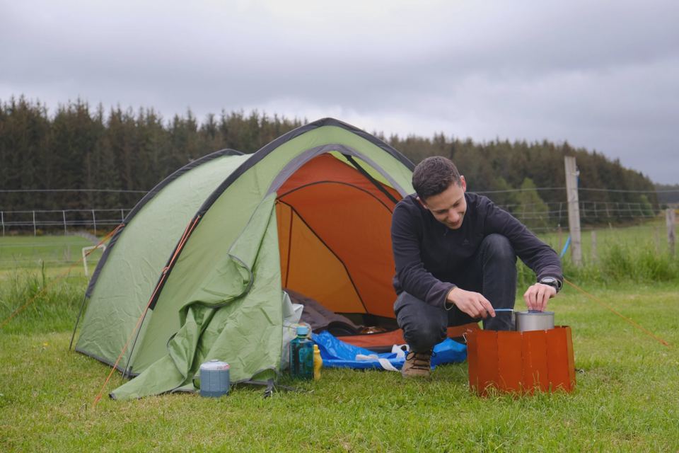 Tent pitch with fire bowl