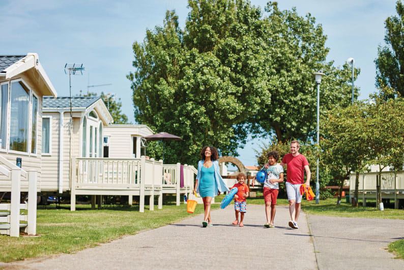 Caravans along a park path