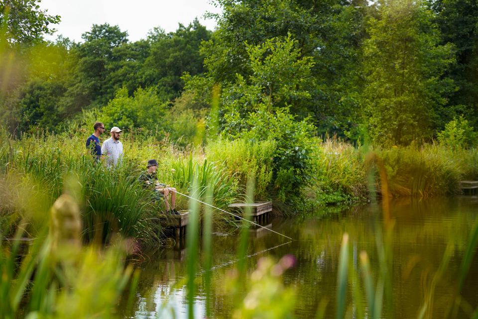 Anglers beside the fishing lake