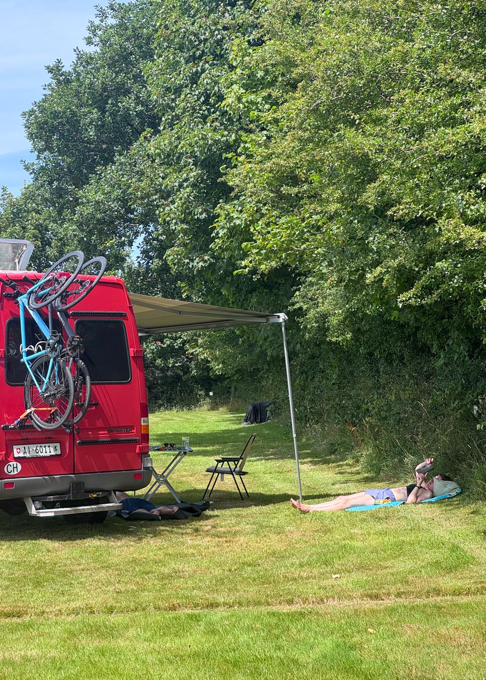 Campervan on the grass pitch