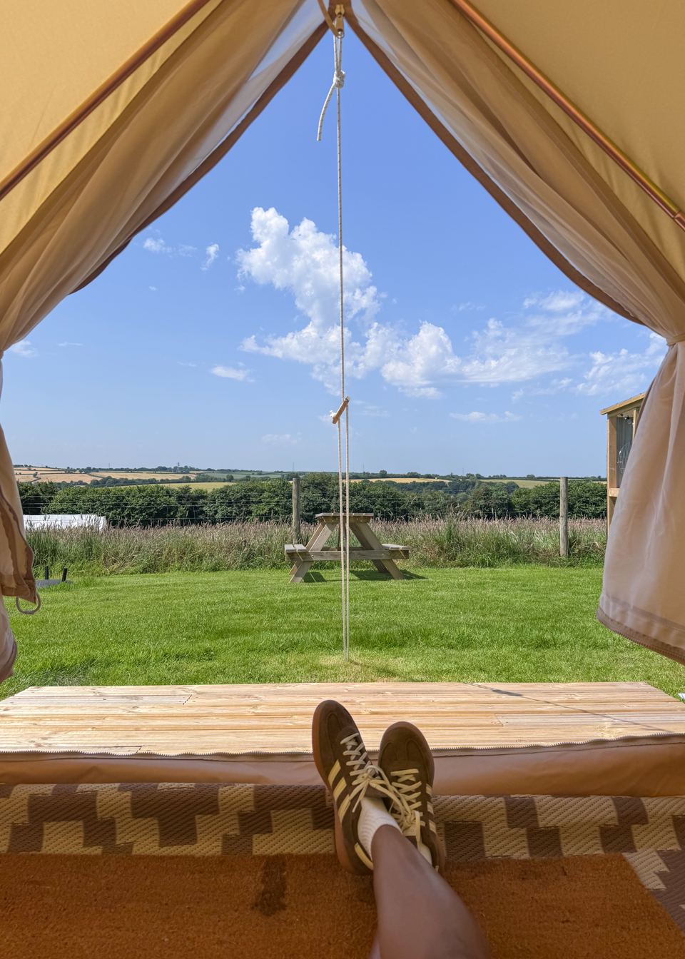 Looking out from the bell tent door
