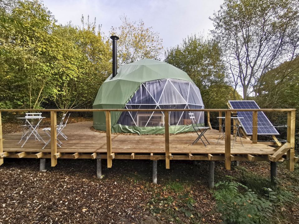Dome with decking and solar panel