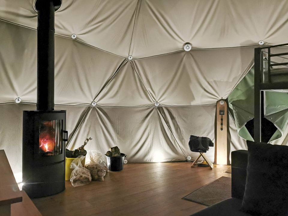 Woodburner inside a dome
