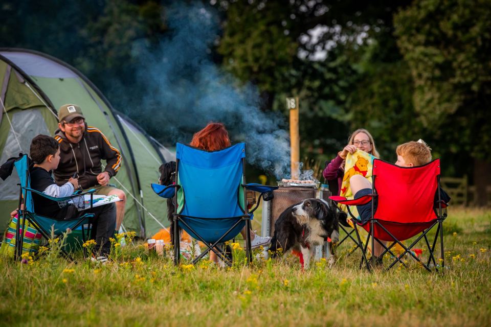 Tents and fire pit on the field