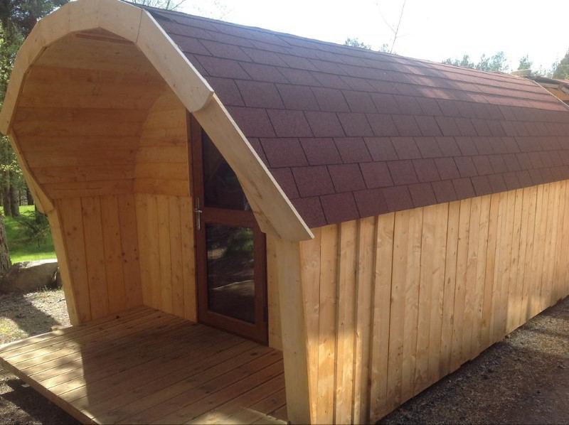 Side of a camping pod