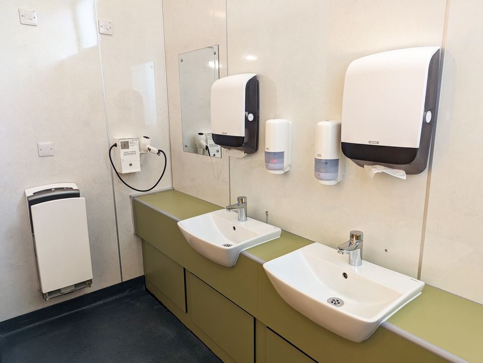 Washbasins and hand dryer