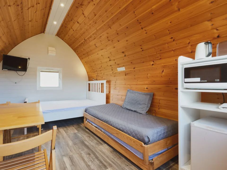 Inside a camping pod