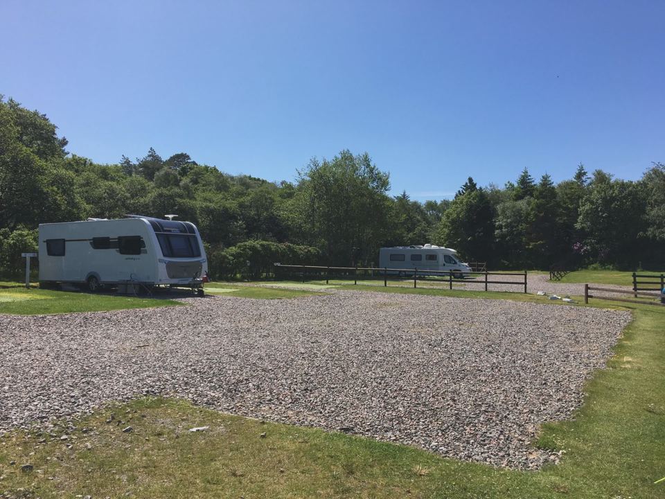 Caravan on gravel pitch