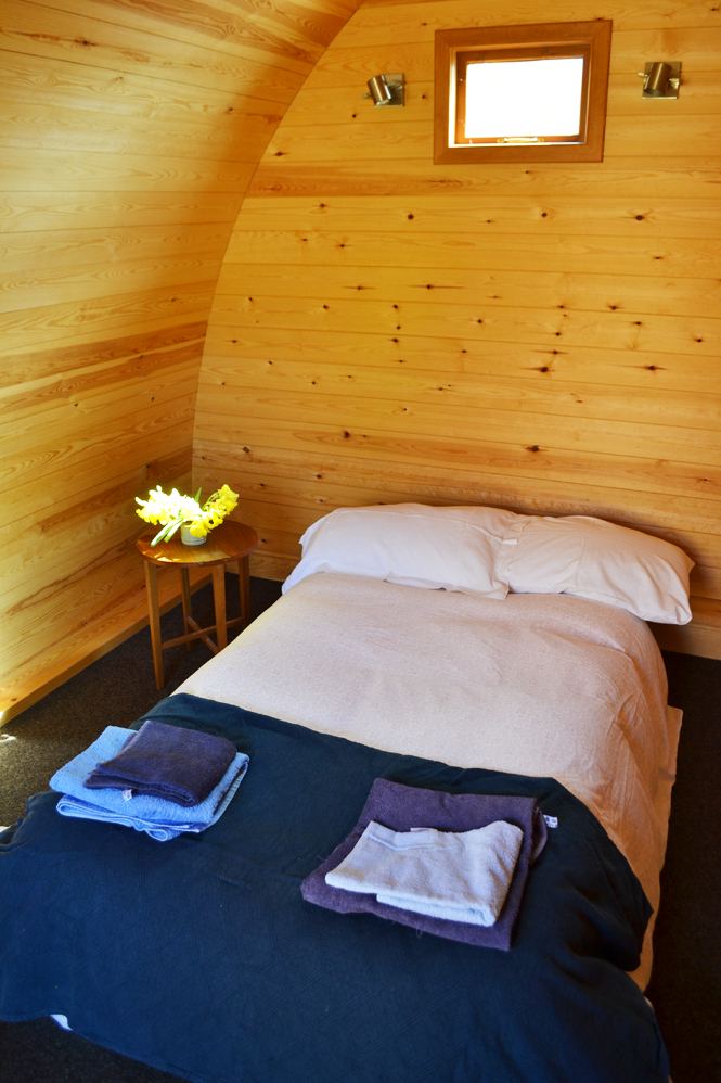 Inside a pod, double bed