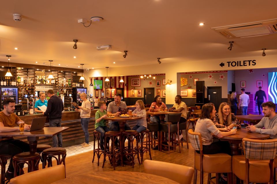 Bar and seating area