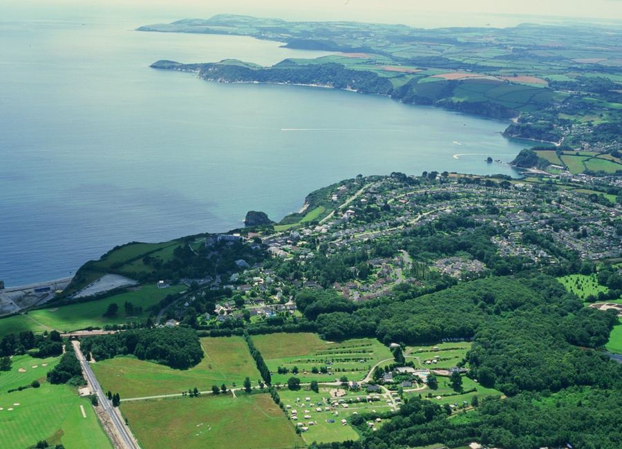 Aerial view of coast and bay