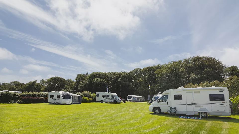 Grass pitches with motorhome