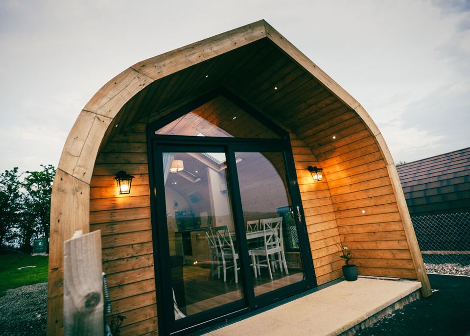 Cabin front and glazed gable