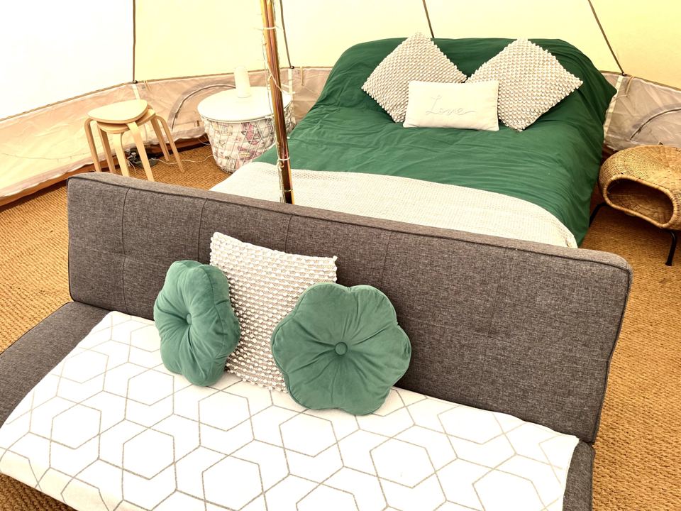 Inside the bell tent