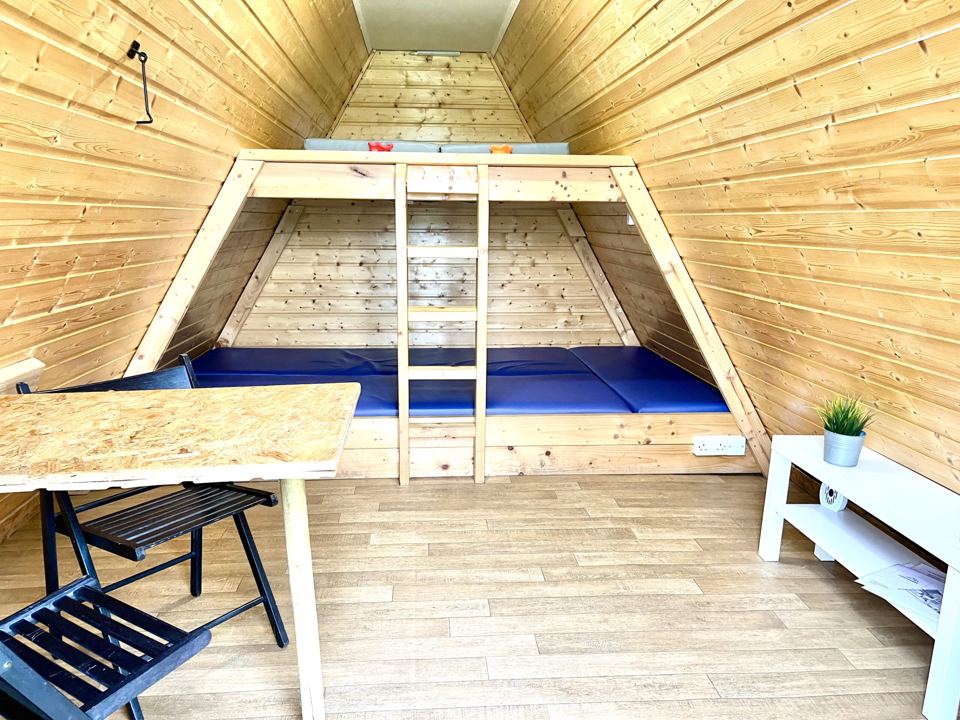 Inside a glamping pod