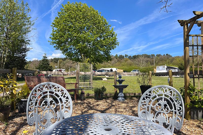 Seating area overlooking the field