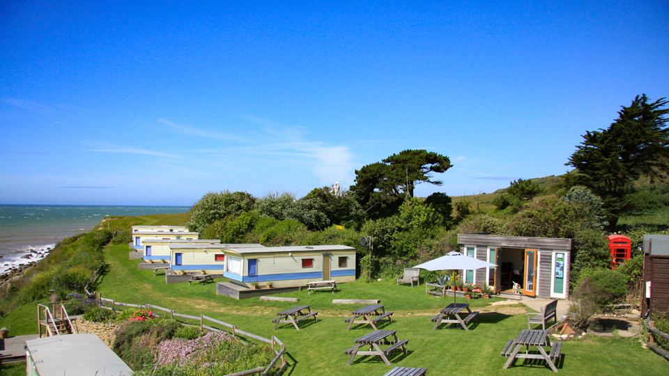 Caravans on the clifftop lawn