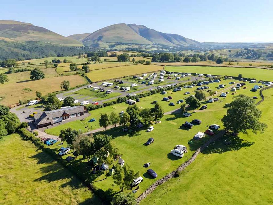 Aerial view of the field and fells
