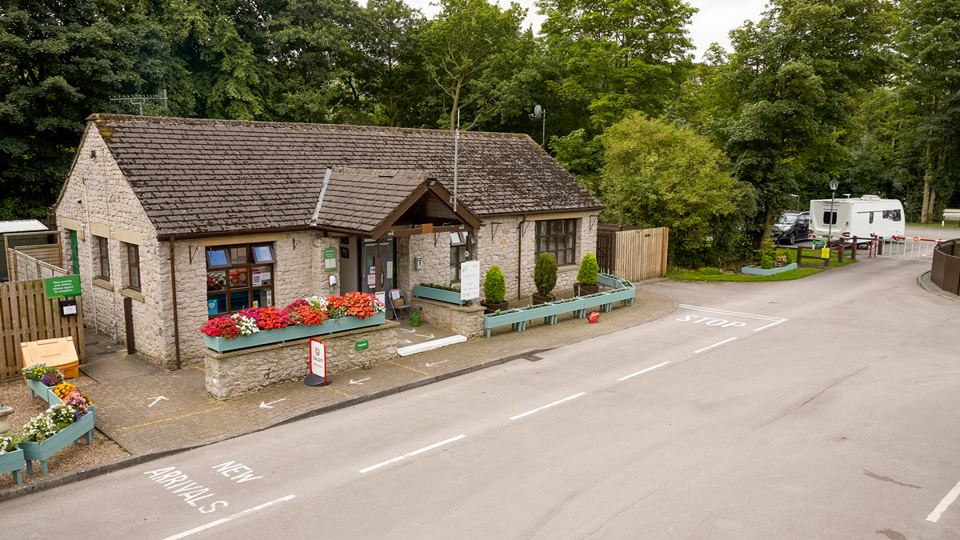 Reception building with flower tubs