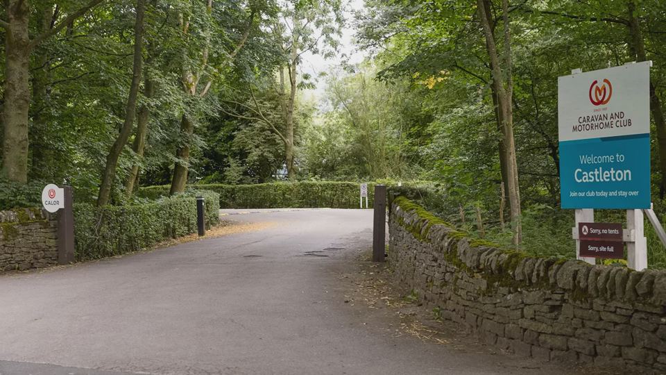 Site entrance lane and sign