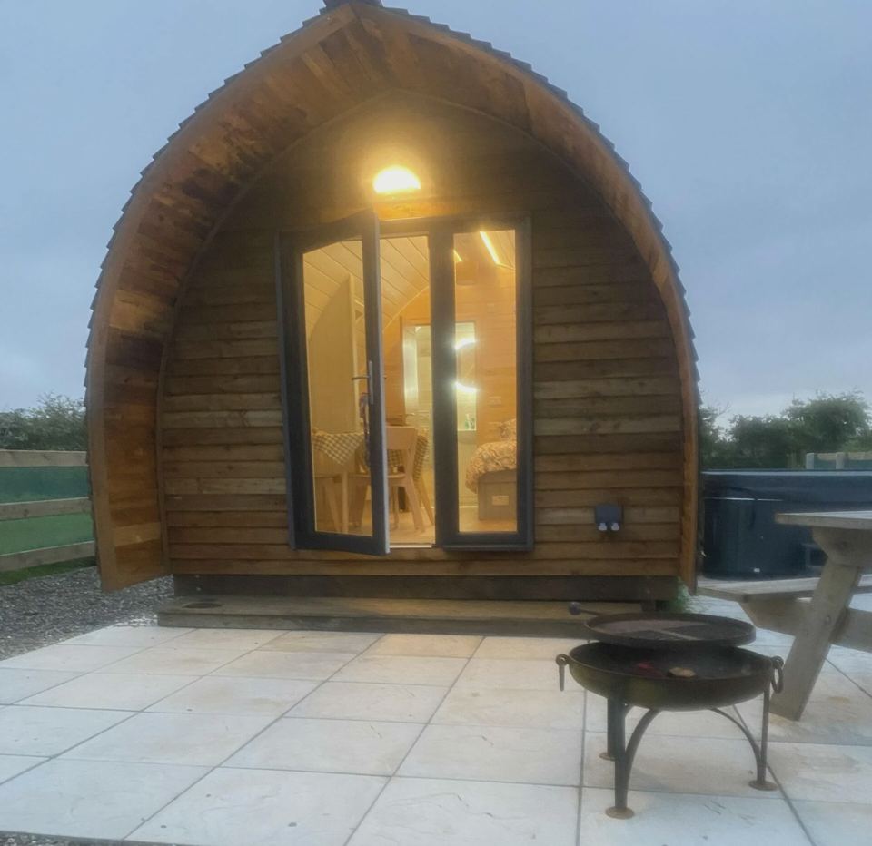 Wigwam cabin with fire pit