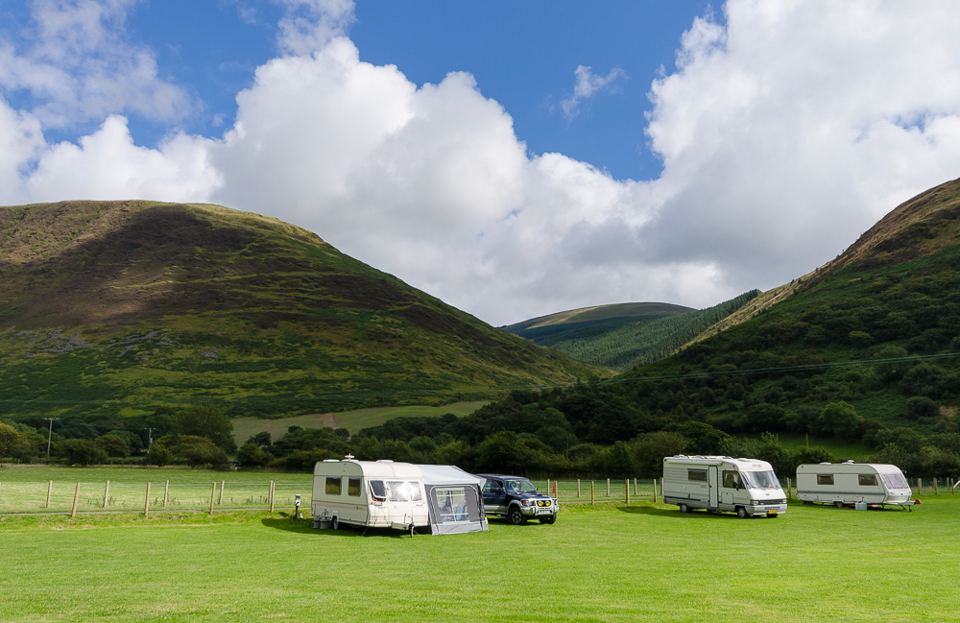 Caravans with hill views