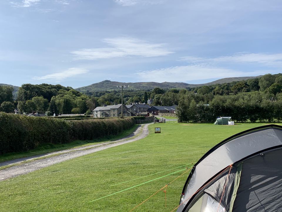 Grass pitches looking to the hills