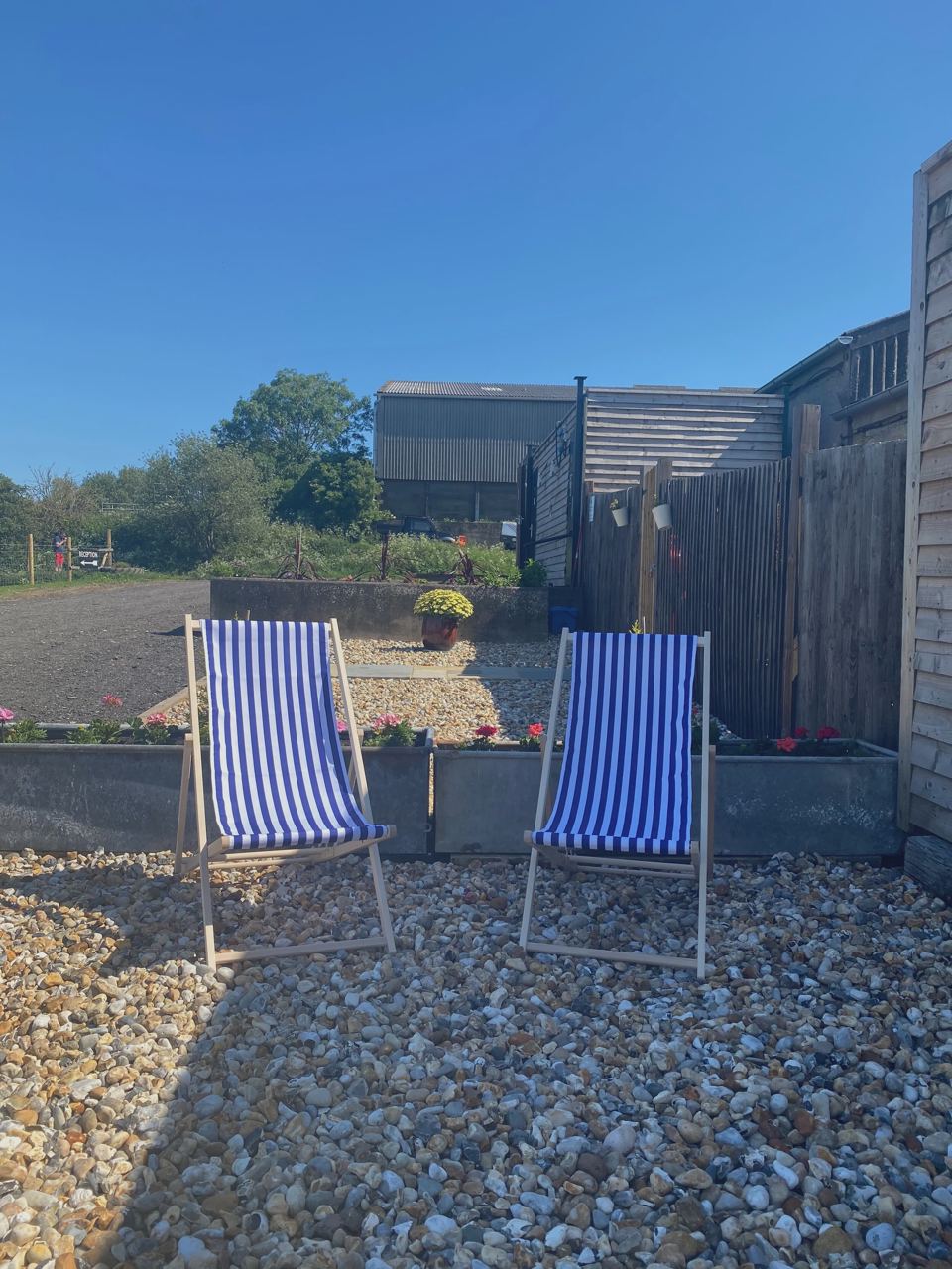 Deckchairs by the facilities block