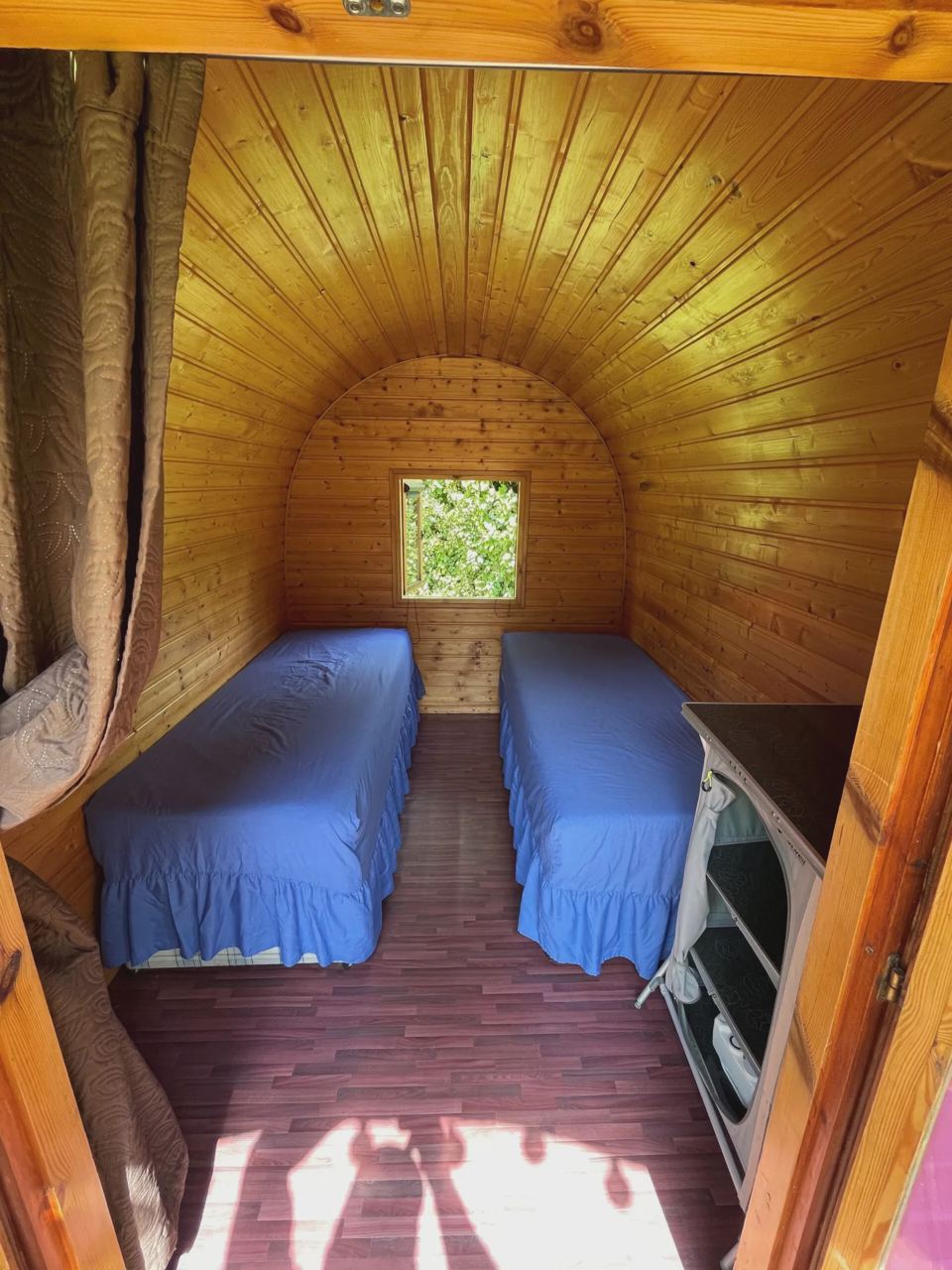 Inside a camping pod