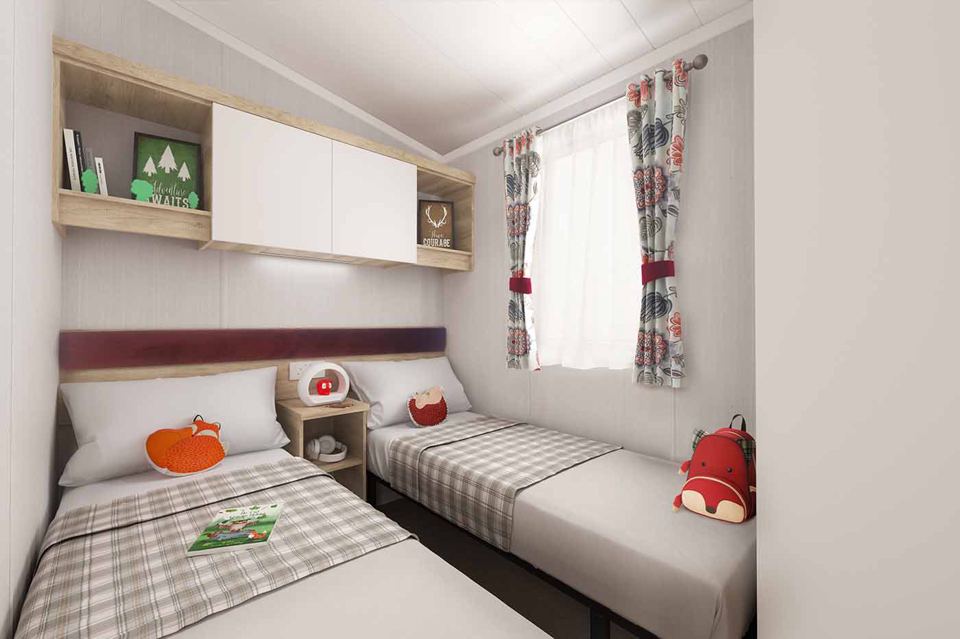 Twin bedroom with checked bedding