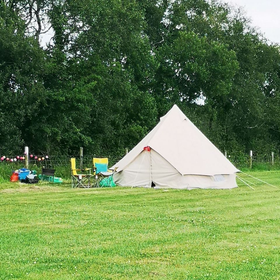 Bell tent in grass field