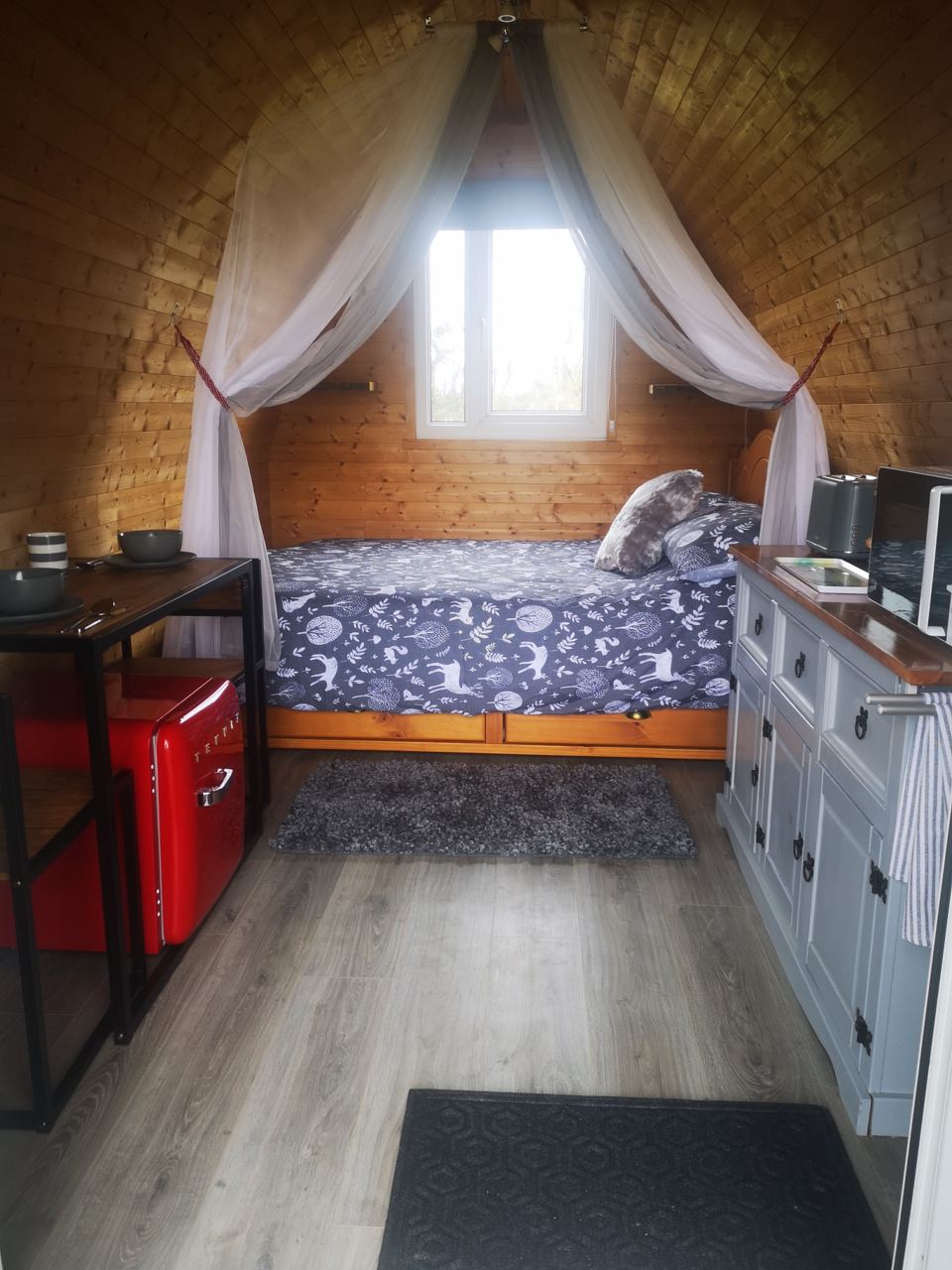 Inside the pod with bed