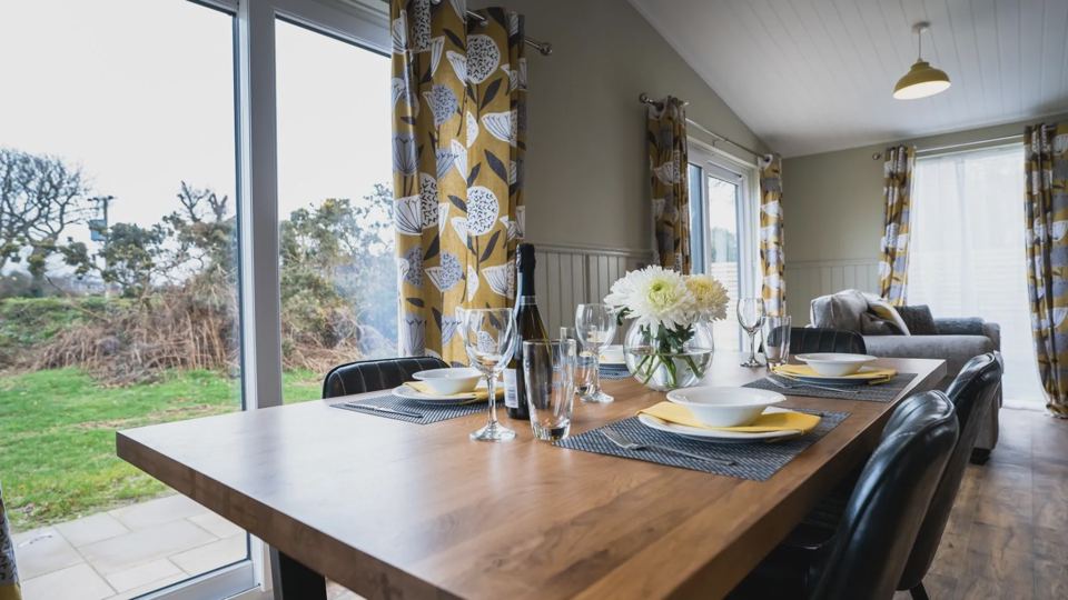 Dining table by the patio doors
