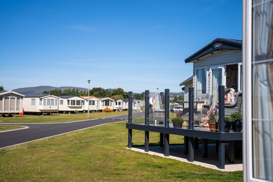 Static caravans with decking