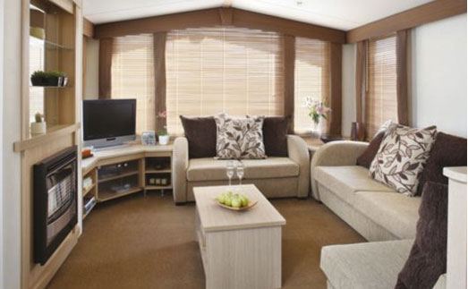 Caravan lounge with gas fire