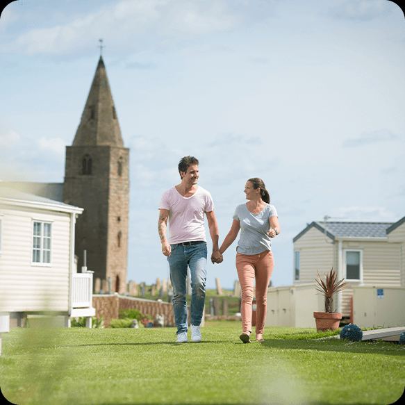 Caravans below Newbiggin church