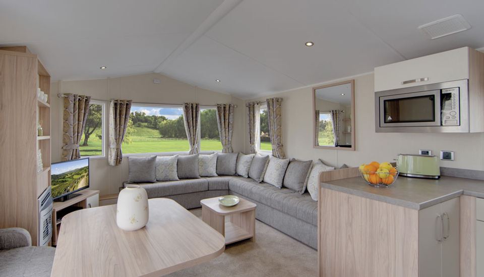 Inside a static caravan lounge