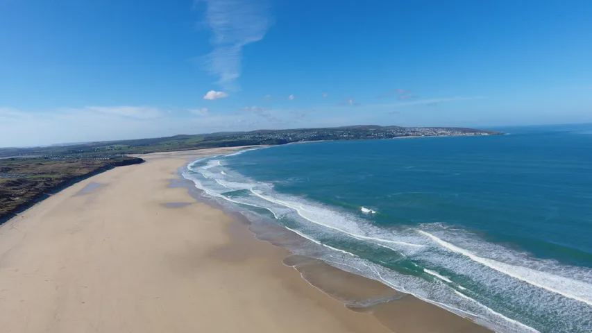 Aerial view of the long sandy beach