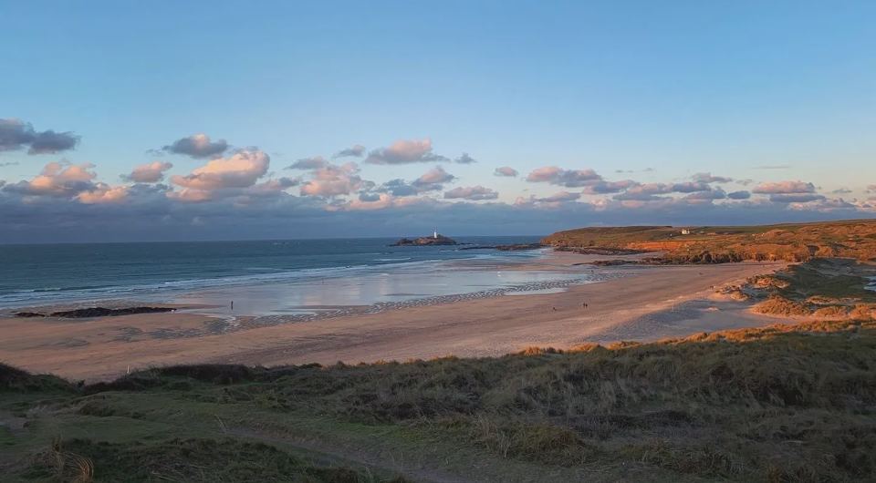 Beach and cliffs at sunset