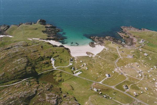 Campsite and bay from above