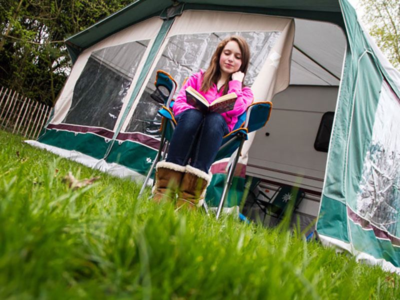 Awning pitched on grass