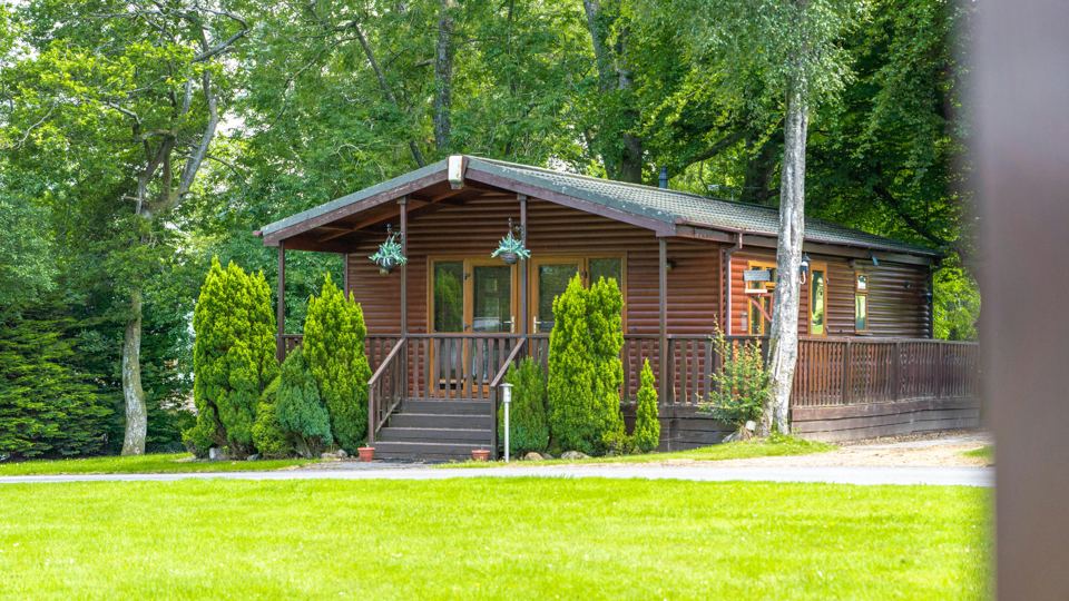 Wooden lodge among the trees