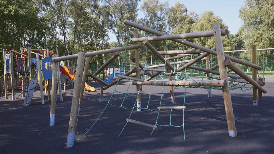 Timber climbing frame play area