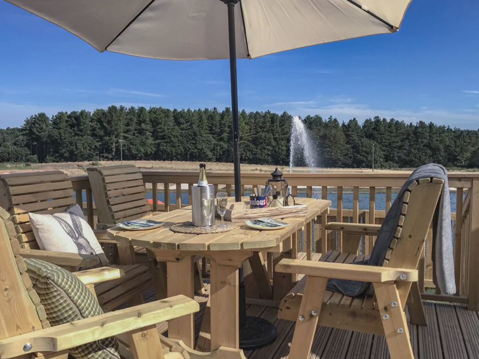 Deck table facing the lake