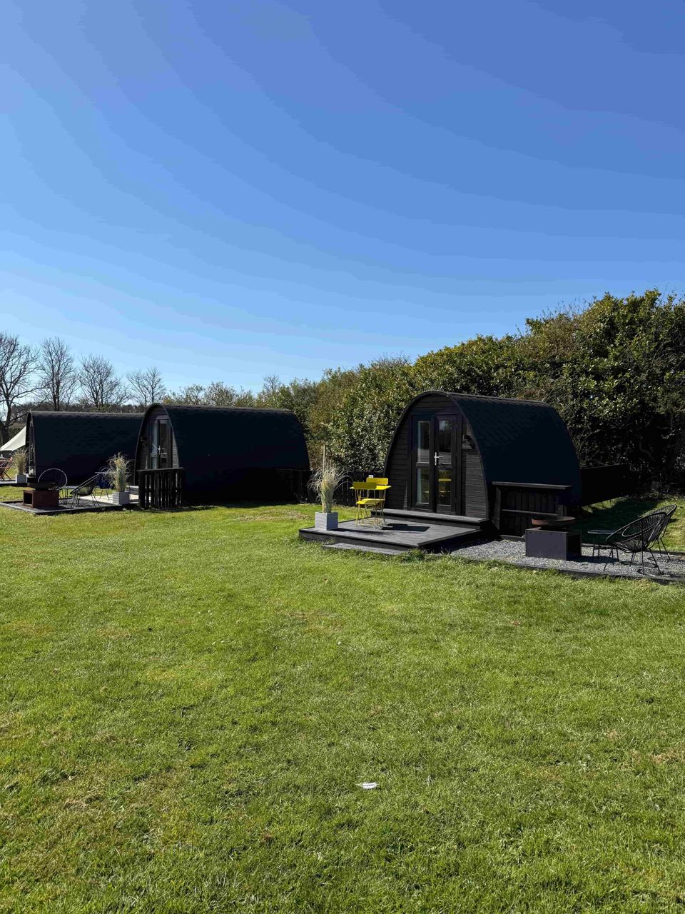 Glamping pods on the grass